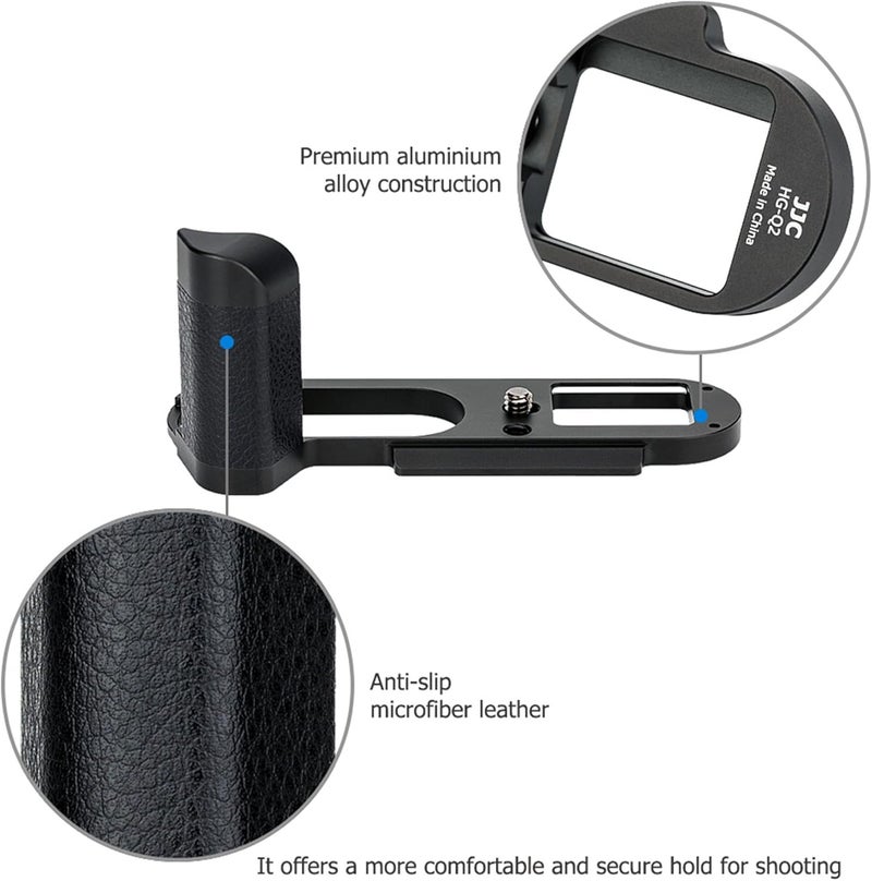 JJC Solid Metal Hand Grip Secure L Bracket Holder for Leica Q2 Digital Camera, Anti Slip Q2 Handgrip with Arca Swiss Type Quick Release Tripod Mount, No Blocking to Battery & Memory Card Compartment - Image 2